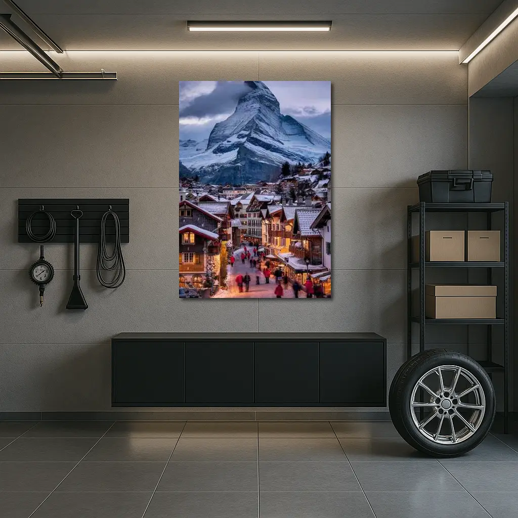 Matterhorn Peak Over Zermatt Winter Village – Wall Art