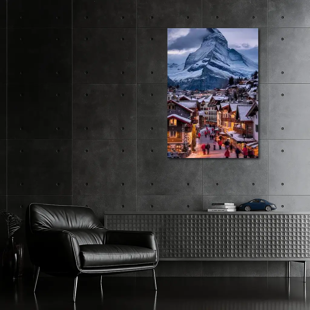 Matterhorn Peak Over Zermatt Winter Village – Wall Art