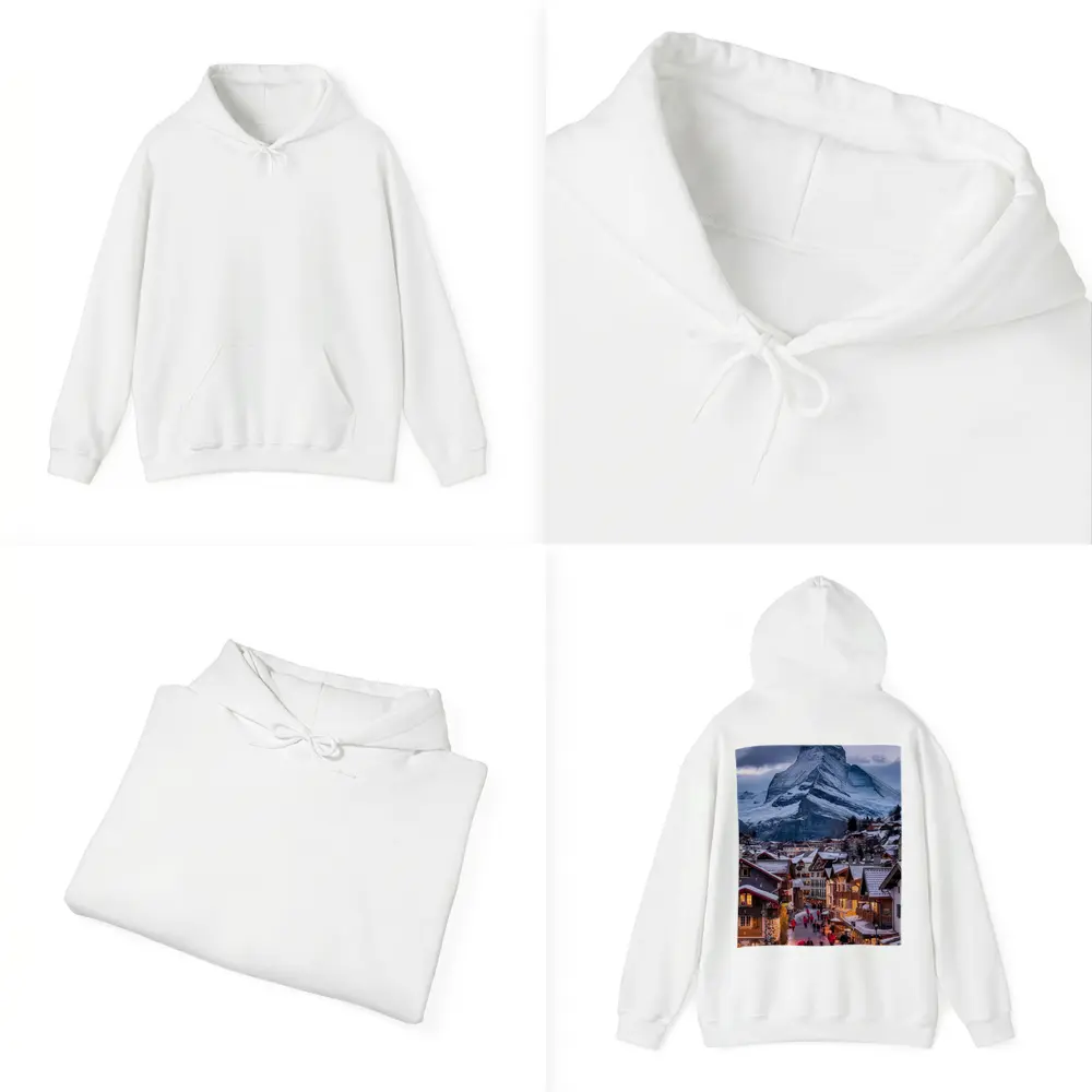 Matterhorn Peak Over Zermatt Winter Village – Hoodies