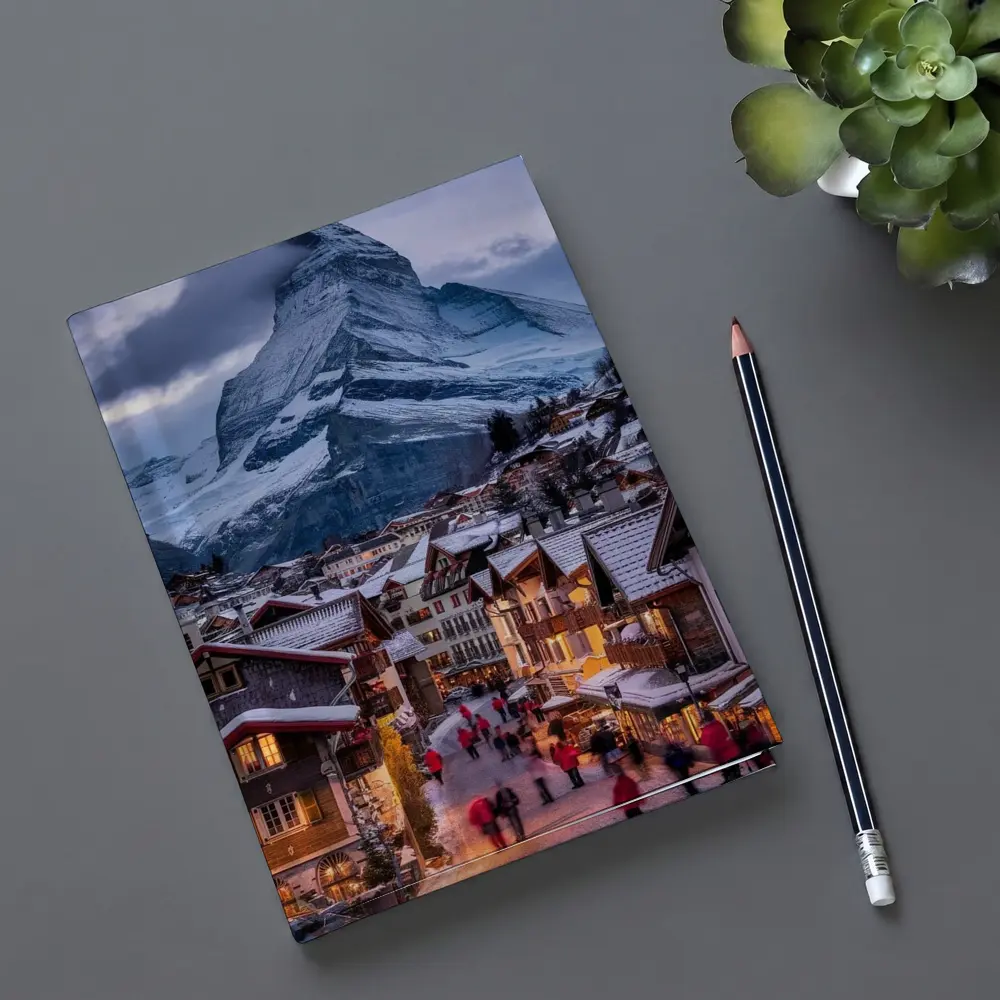 Matterhorn Peak Over Zermatt Winter Village – Notebooks