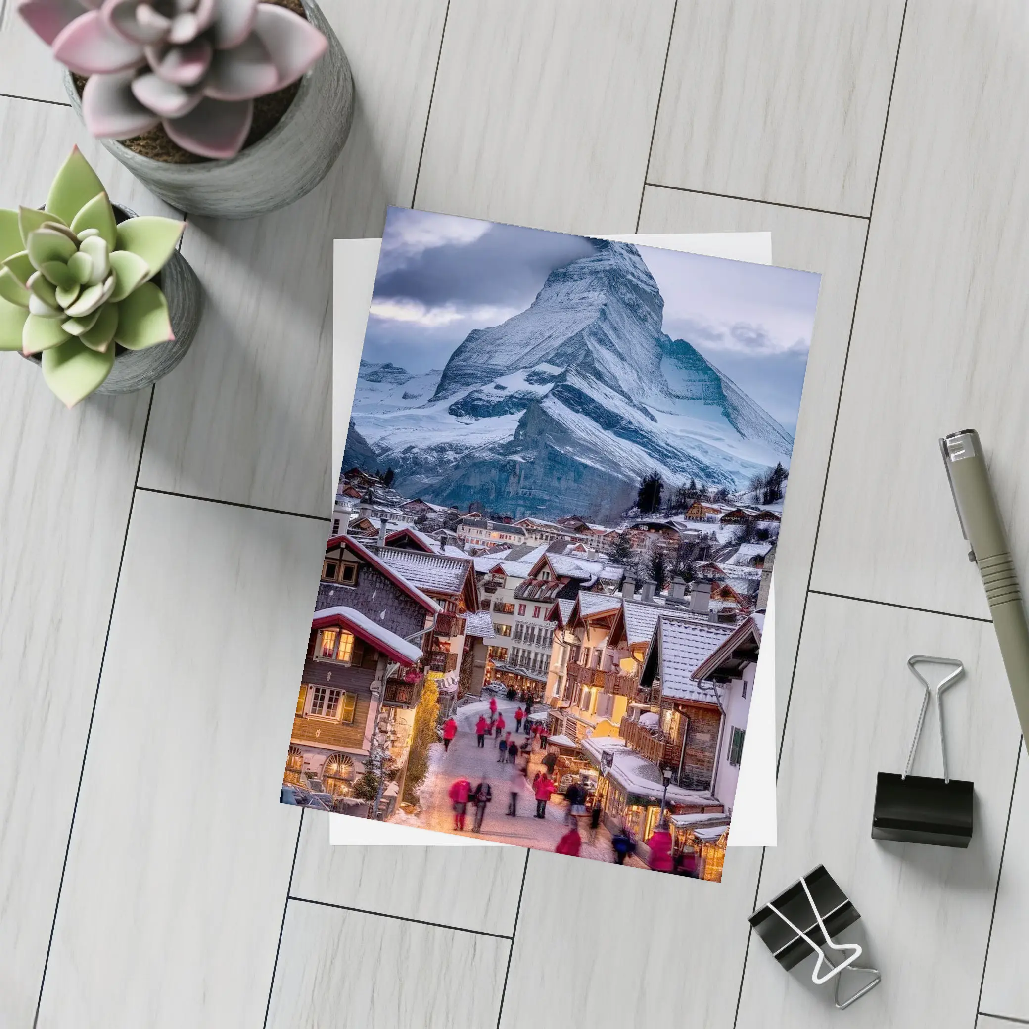 Matterhorn Peak Over Zermatt Winter Village – Postcards