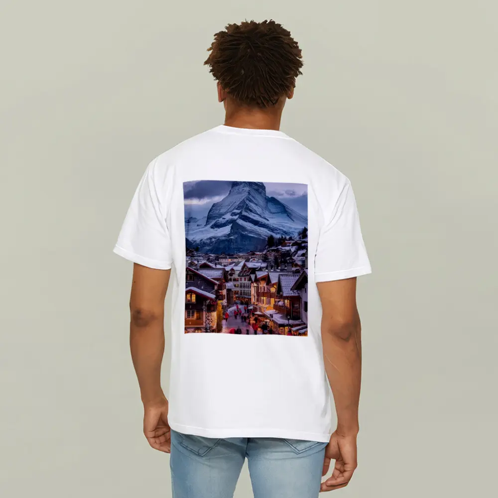 Matterhorn Peak Over Zermatt Winter Village – T-Shirts