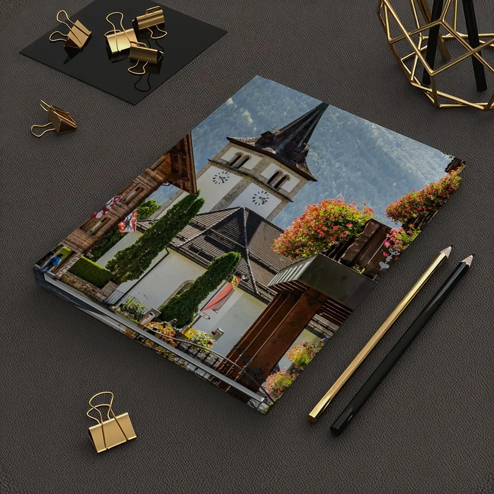 Alpine Village Church Tower Switzerland Mountains – Notebooks