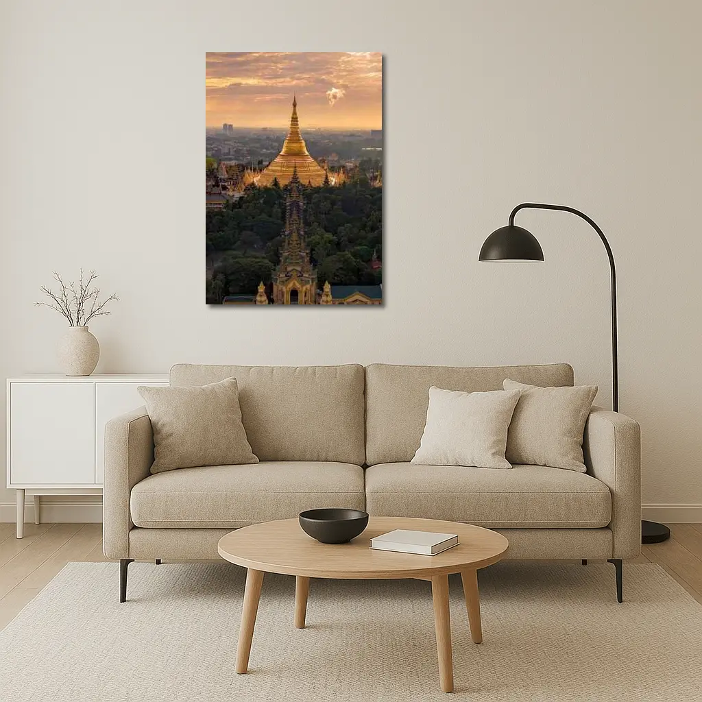 Shwedagon Pagoda Golden Sunset Aerial View – Wall Art
