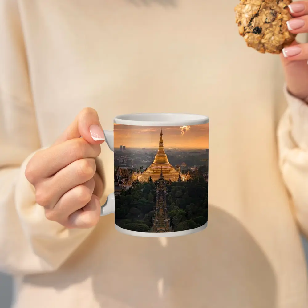 Shwedagon Pagoda Golden Sunset Aerial View – Mugs