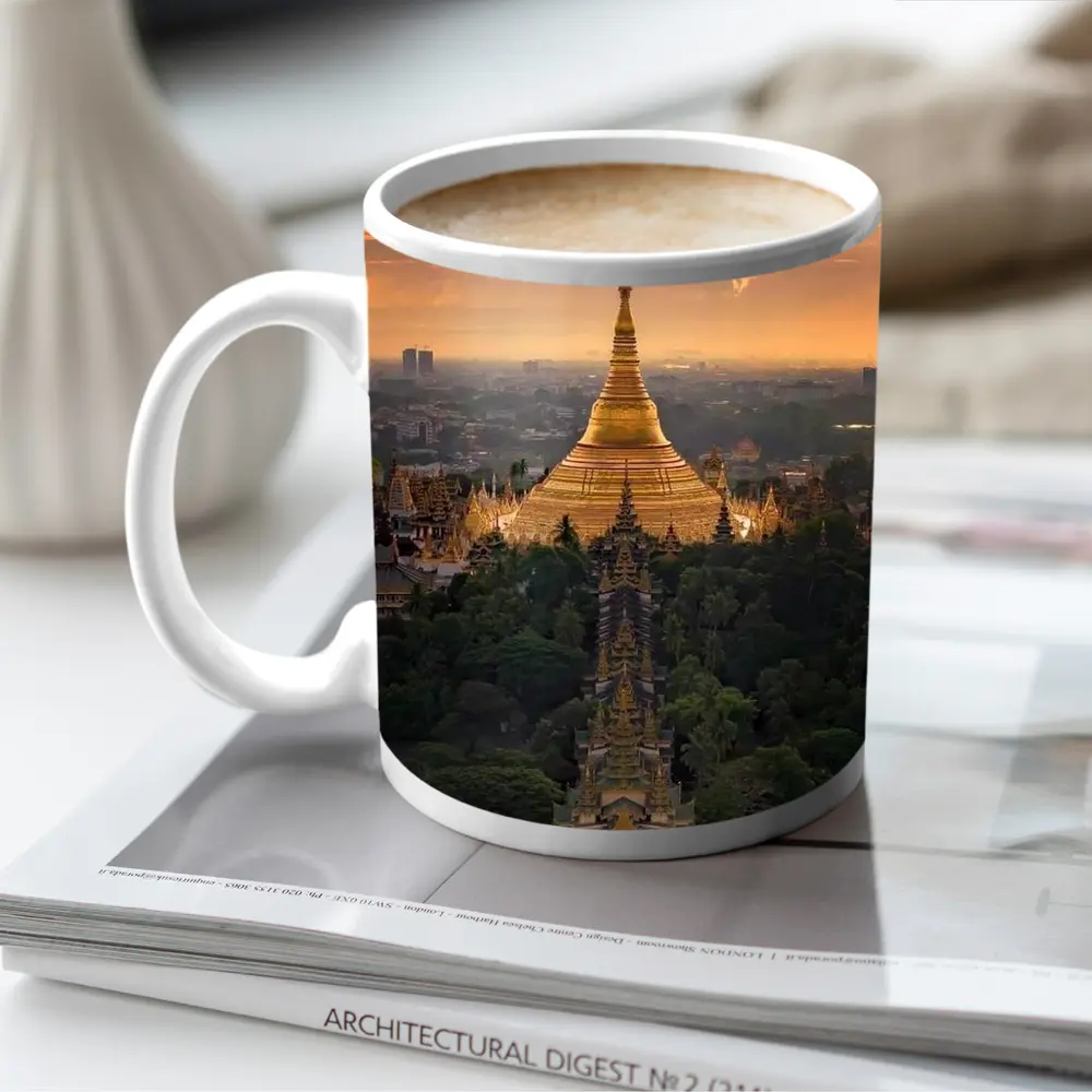 Shwedagon Pagoda Golden Sunset Aerial View – Mugs