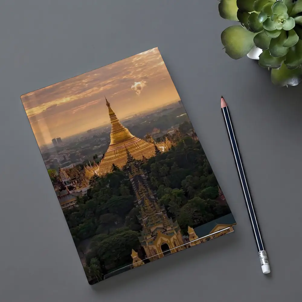 Shwedagon Pagoda Golden Sunset Aerial View – Notebooks