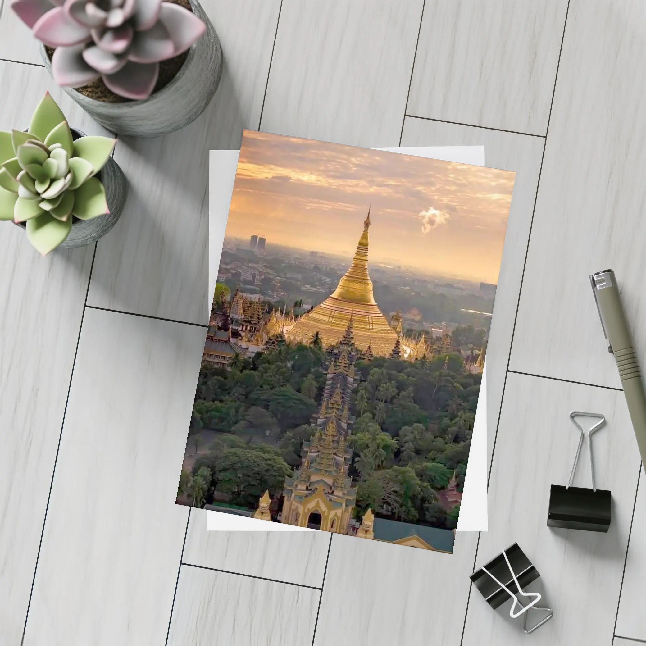 Shwedagon Pagoda Golden Sunset Aerial View – Postcards