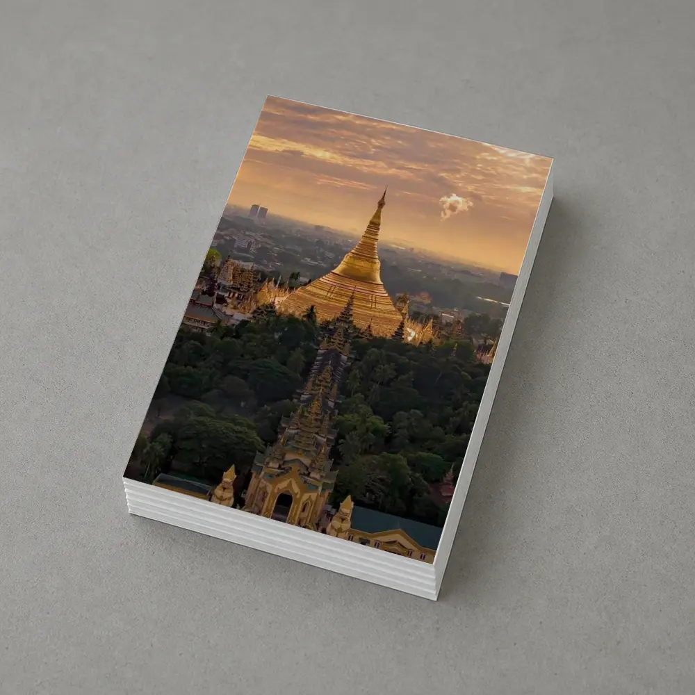 Shwedagon Pagoda Golden Sunset Aerial View – Postcards