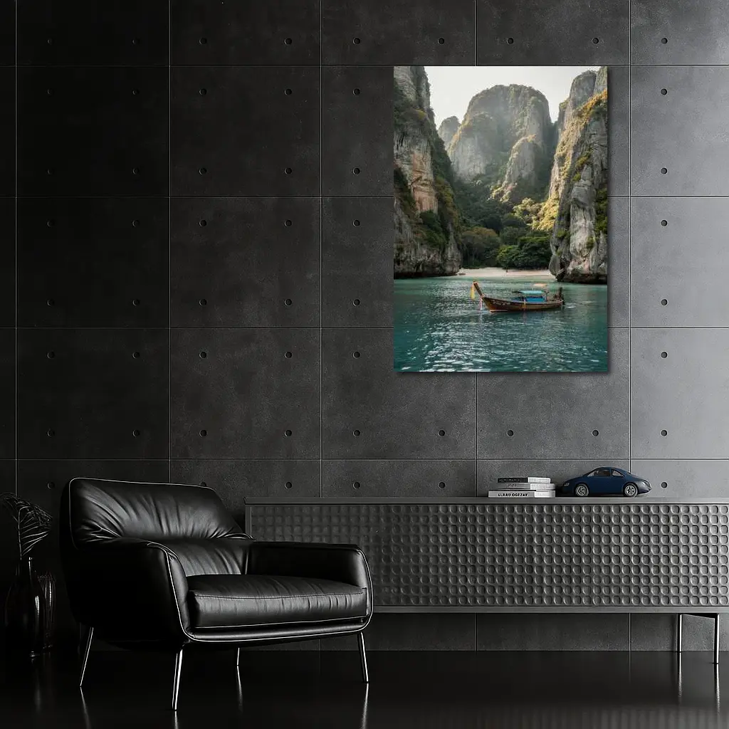 Longtail Boat Thailand Turquoise Bay Cliffs – Wall Art