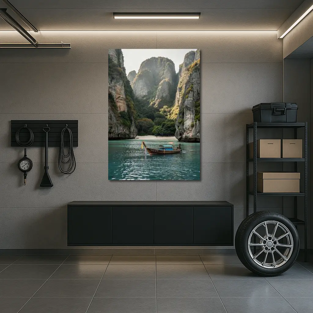 Longtail Boat Thailand Turquoise Bay Cliffs – Wall Art