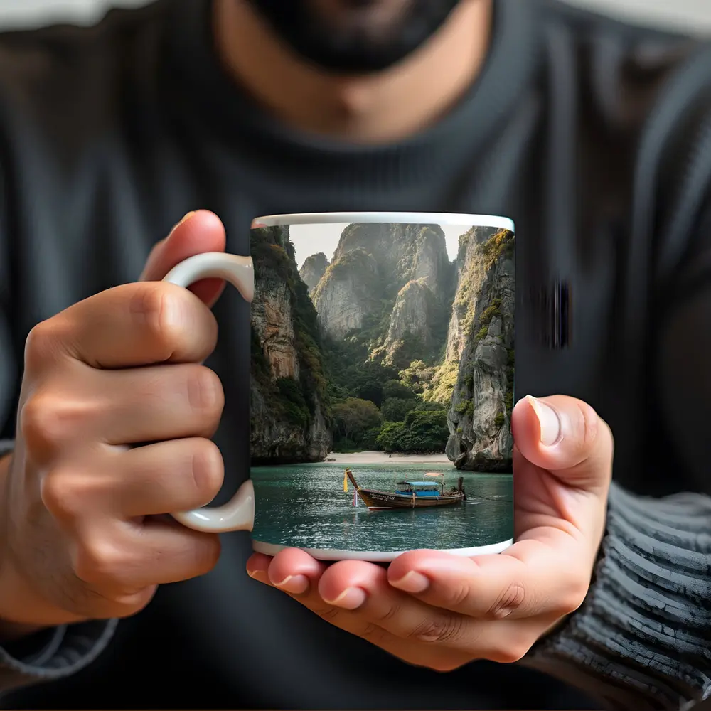 Longtail Boat Thailand Turquoise Bay Cliffs – Mugs
