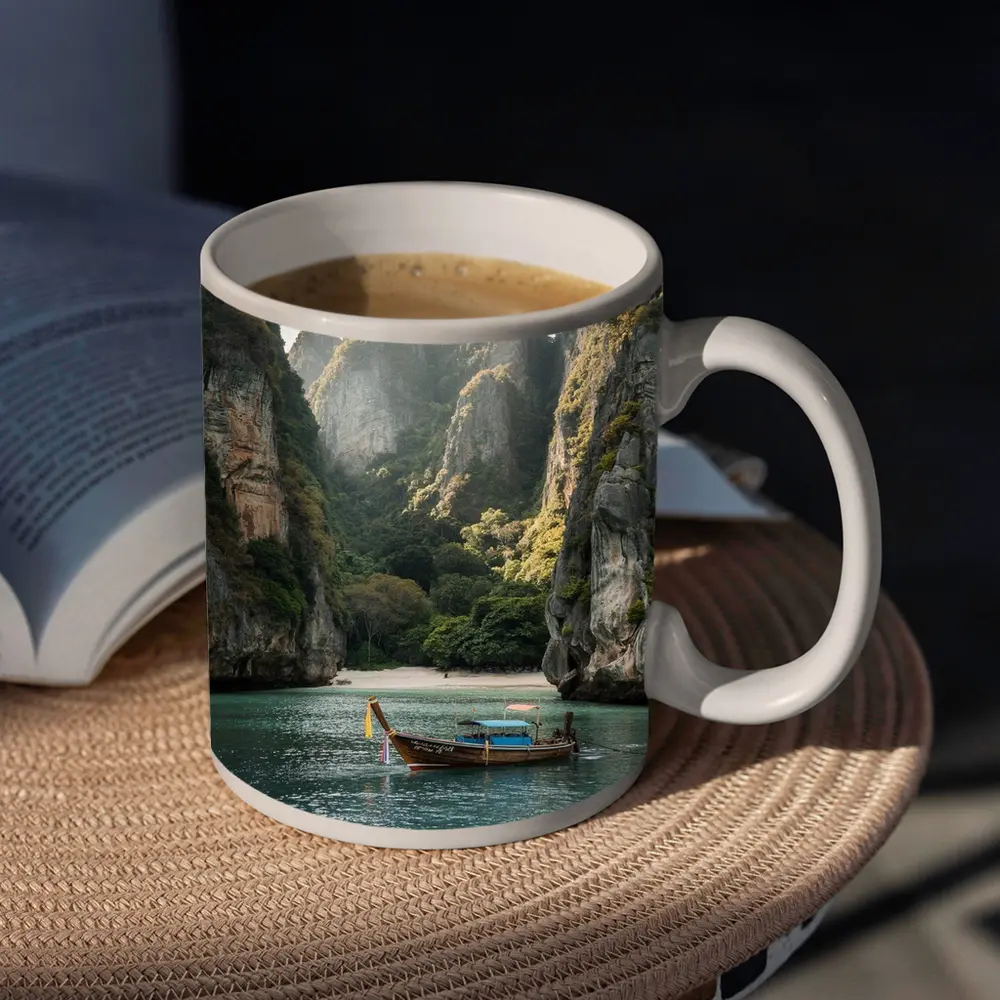 Longtail Boat Thailand Turquoise Bay Cliffs – Mugs