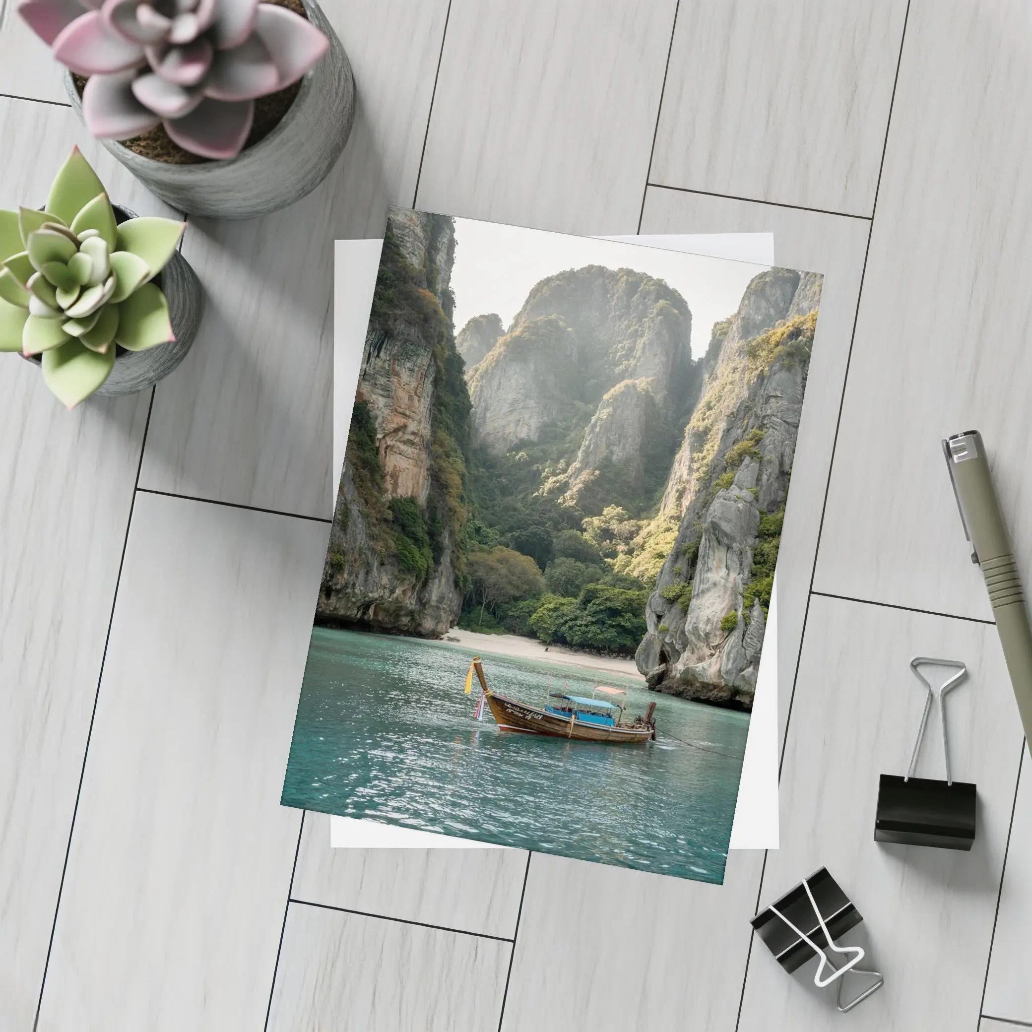 Longtail Boat Thailand Turquoise Bay Cliffs – Postcards