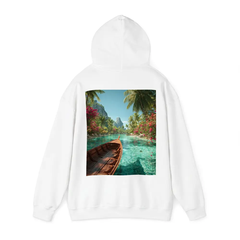Wooden Boat Tropical Lagoon Palm Trees – Hoodies