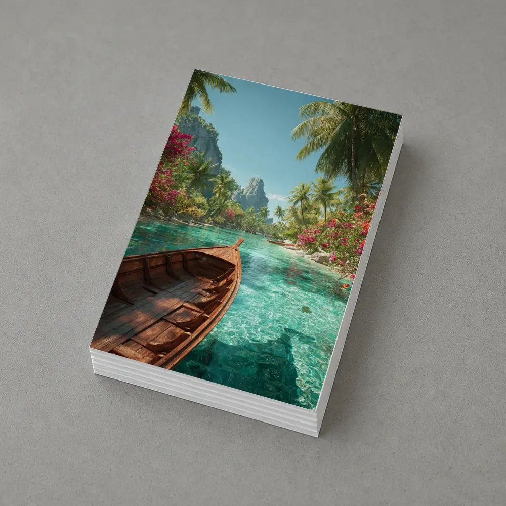 Wooden Boat Tropical Lagoon Palm Trees – Postcards