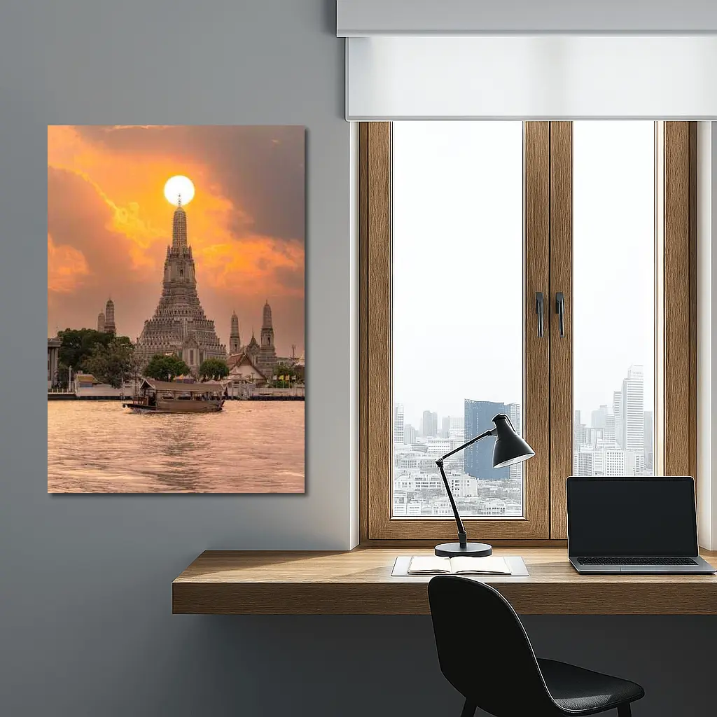Wat Arun Temple Bangkok Sunset River View – Wall Art