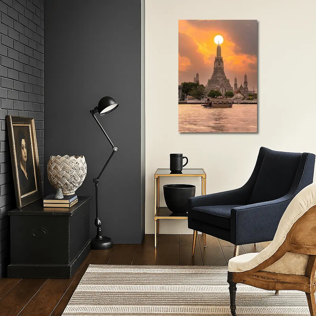 Wat Arun Temple Bangkok Sunset River View – Wall Art