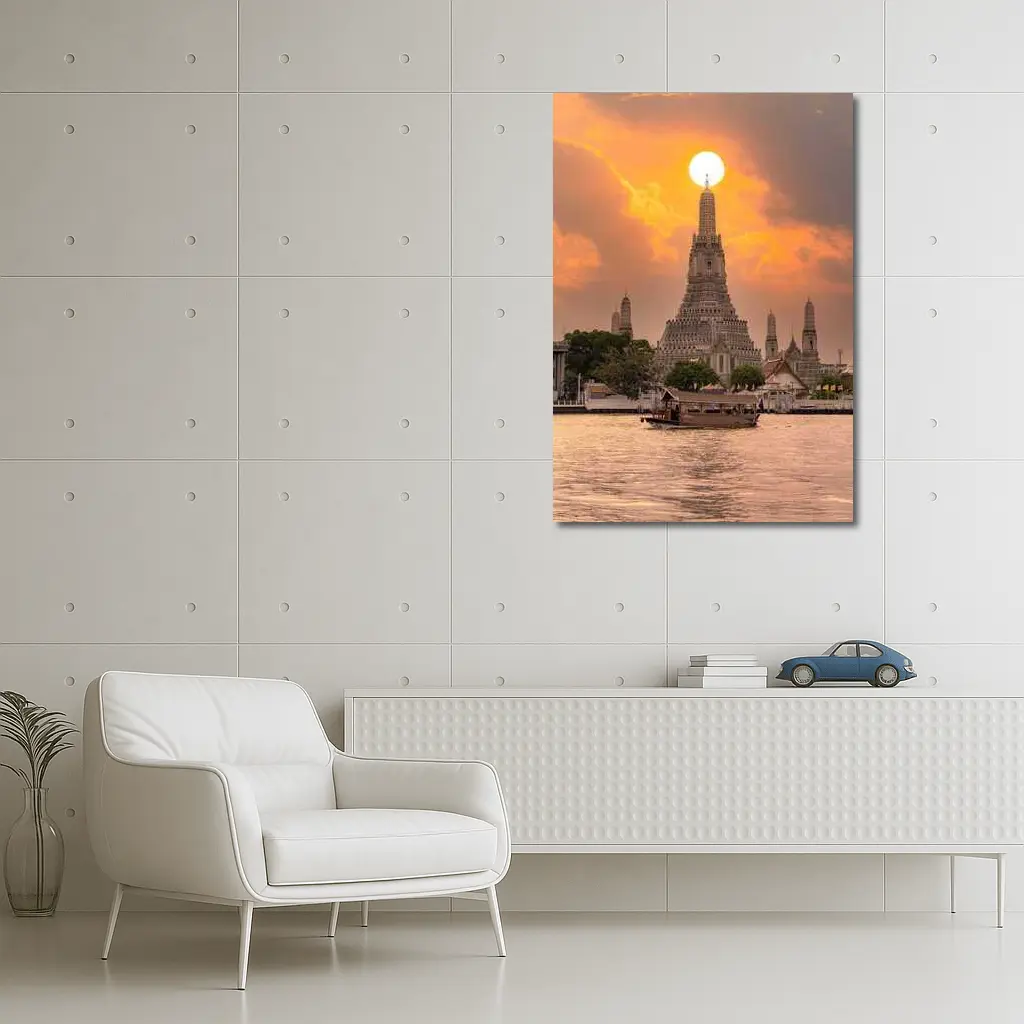 Wat Arun Temple Bangkok Sunset River View – Wall Art