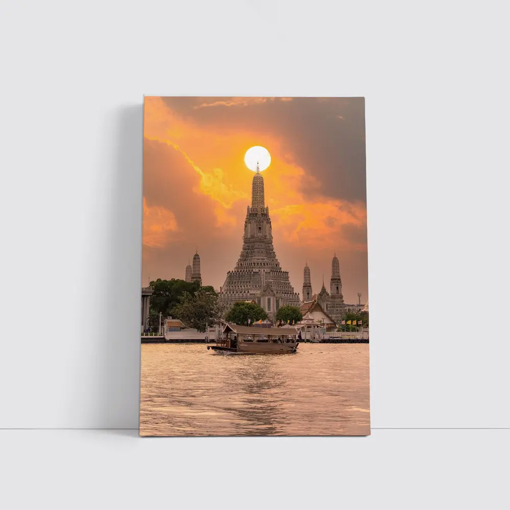 Wat Arun Temple Bangkok Sunset River View – Wall Art