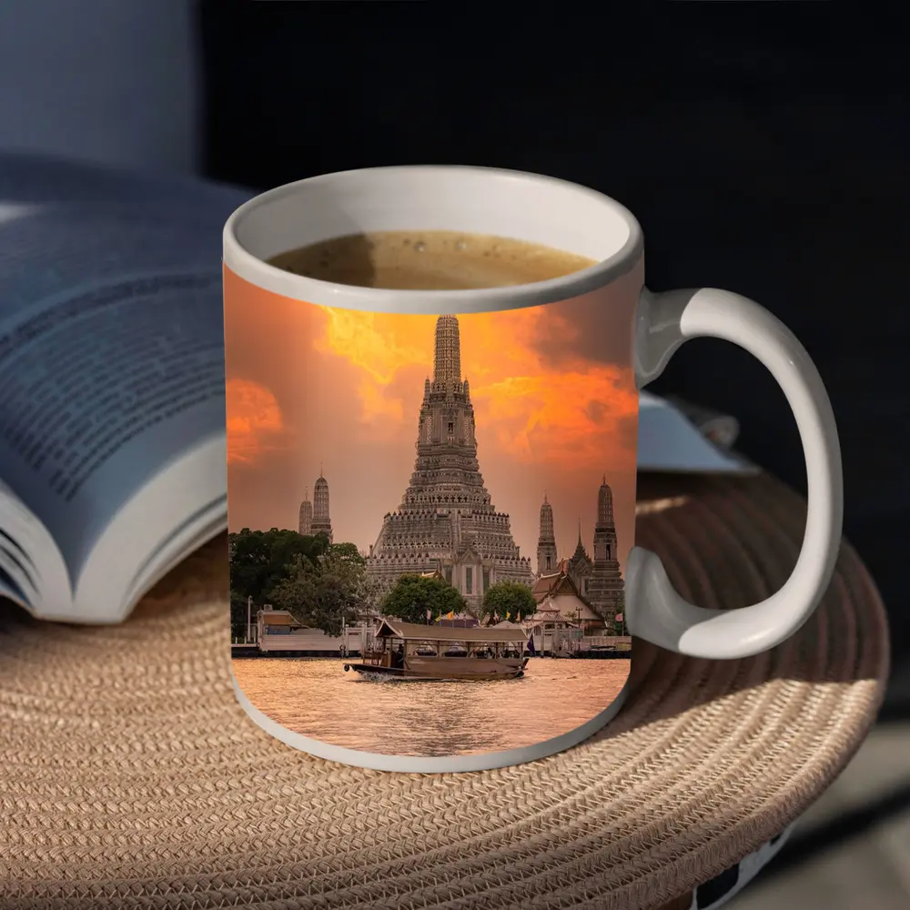 Wat Arun Temple Bangkok Sunset River View – Mugs