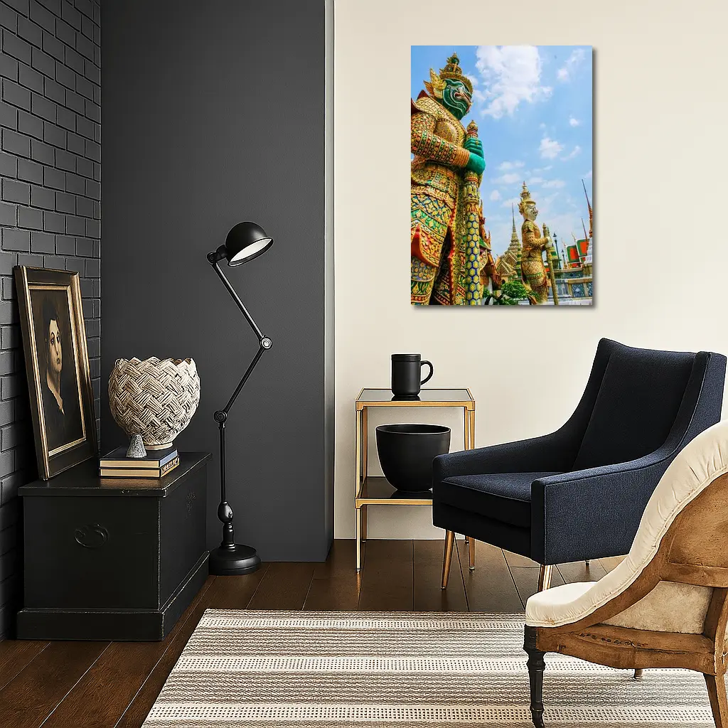 Thai Temple Guardian Statues Blue Sky – Wall Art
