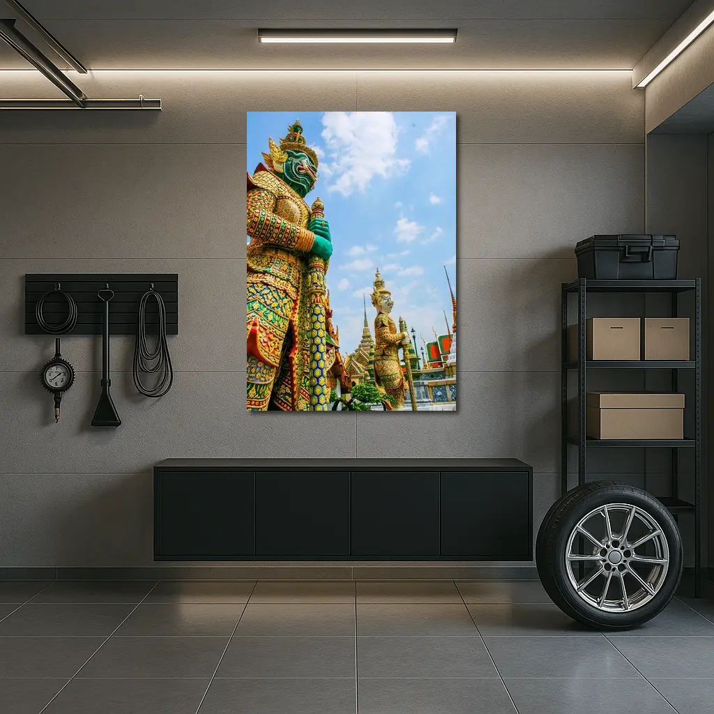 Thai Temple Guardian Statues Blue Sky – Wall Art