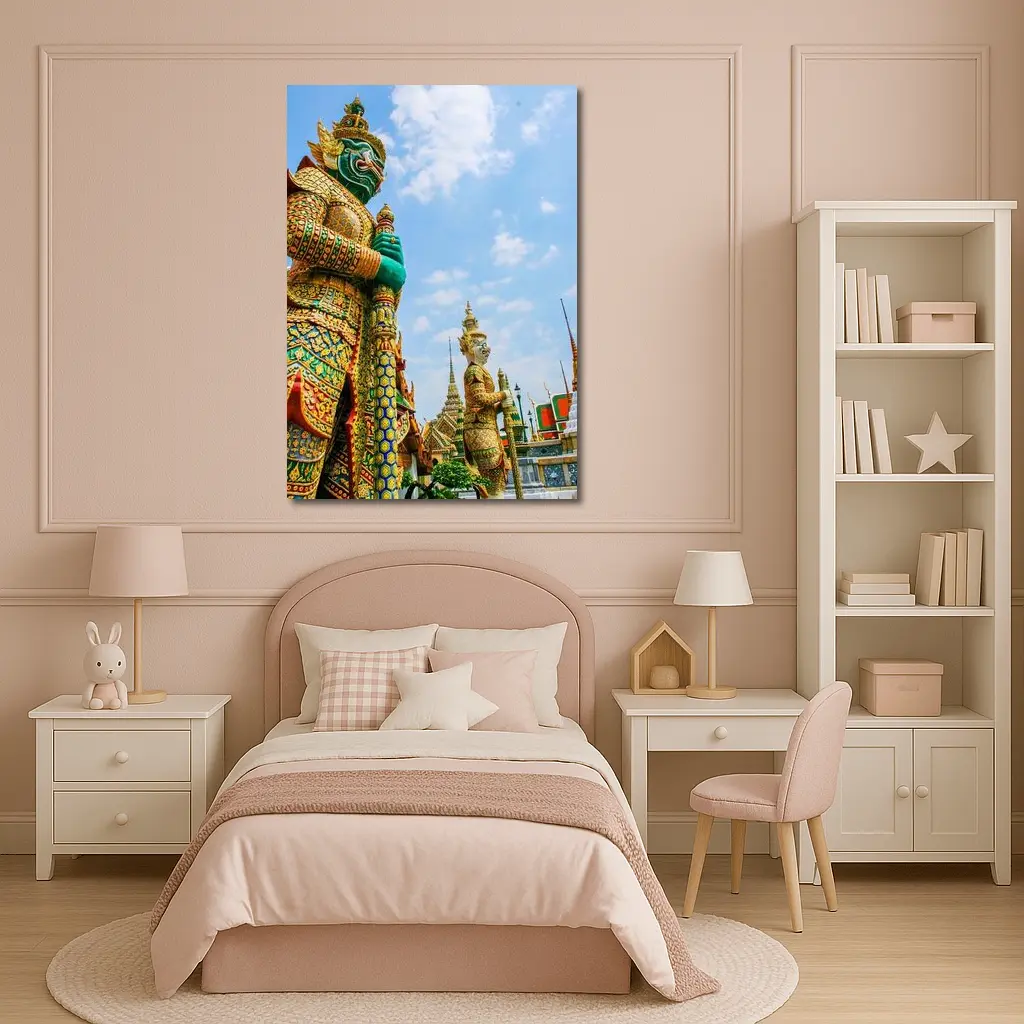 Thai Temple Guardian Statues Blue Sky – Wall Art