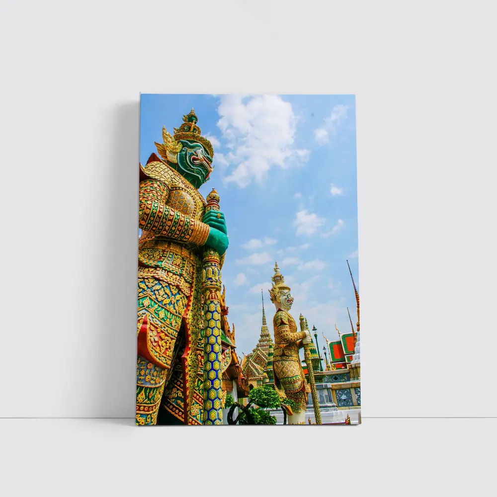 Thai Temple Guardian Statues Blue Sky – Wall Art