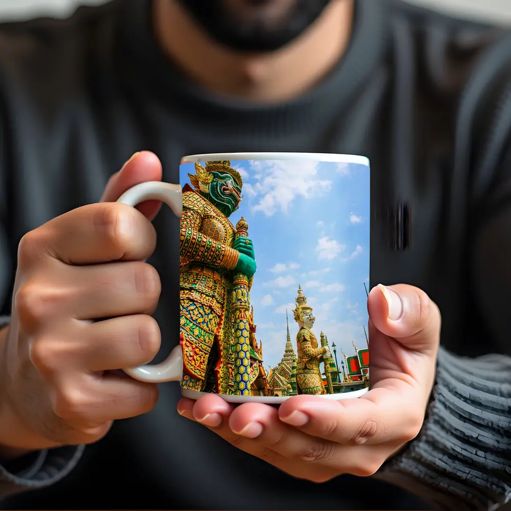 Thai Temple Guardian Statues Blue Sky – Mugs