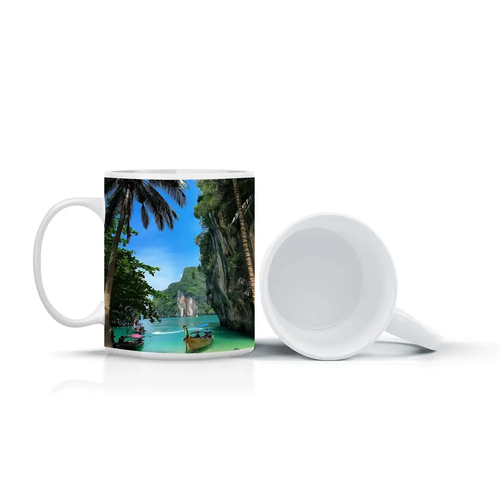 Thailand Longtail Boats Turquoise Bay Cliffs – Mugs