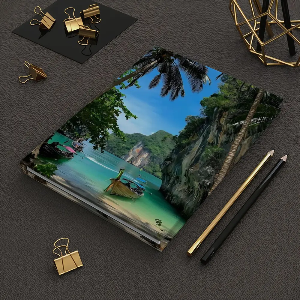Thailand Longtail Boats Turquoise Bay Cliffs – Notebooks