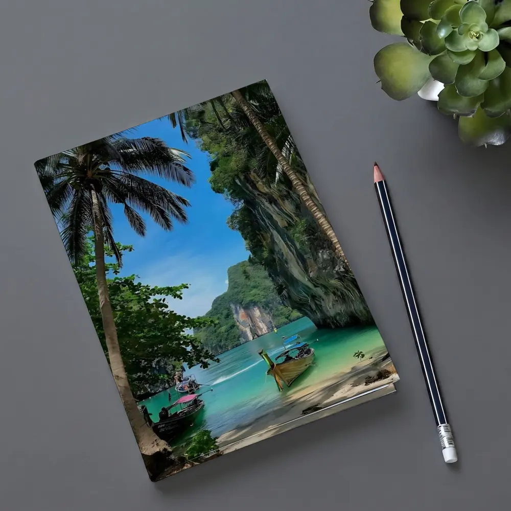 Thailand Longtail Boats Turquoise Bay Cliffs – Notebooks