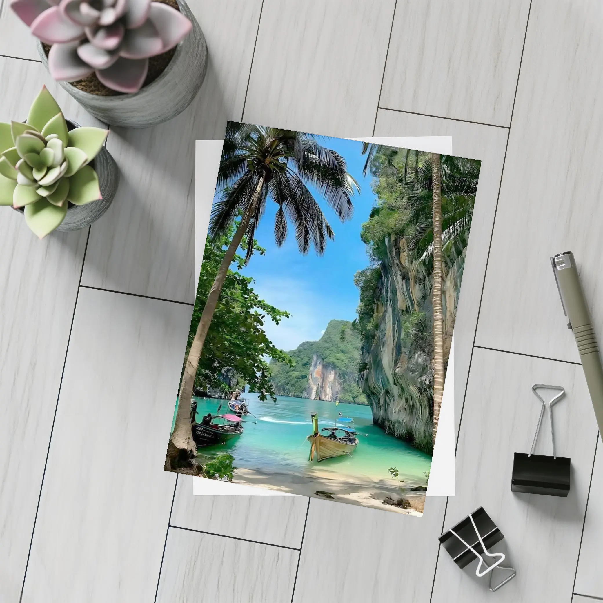 Thailand Longtail Boats Turquoise Bay Cliffs – Postcards