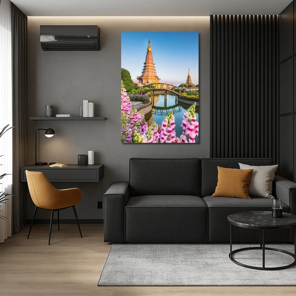 Thai Pagoda Garden Pink Foxglove Flowers – Wall Art