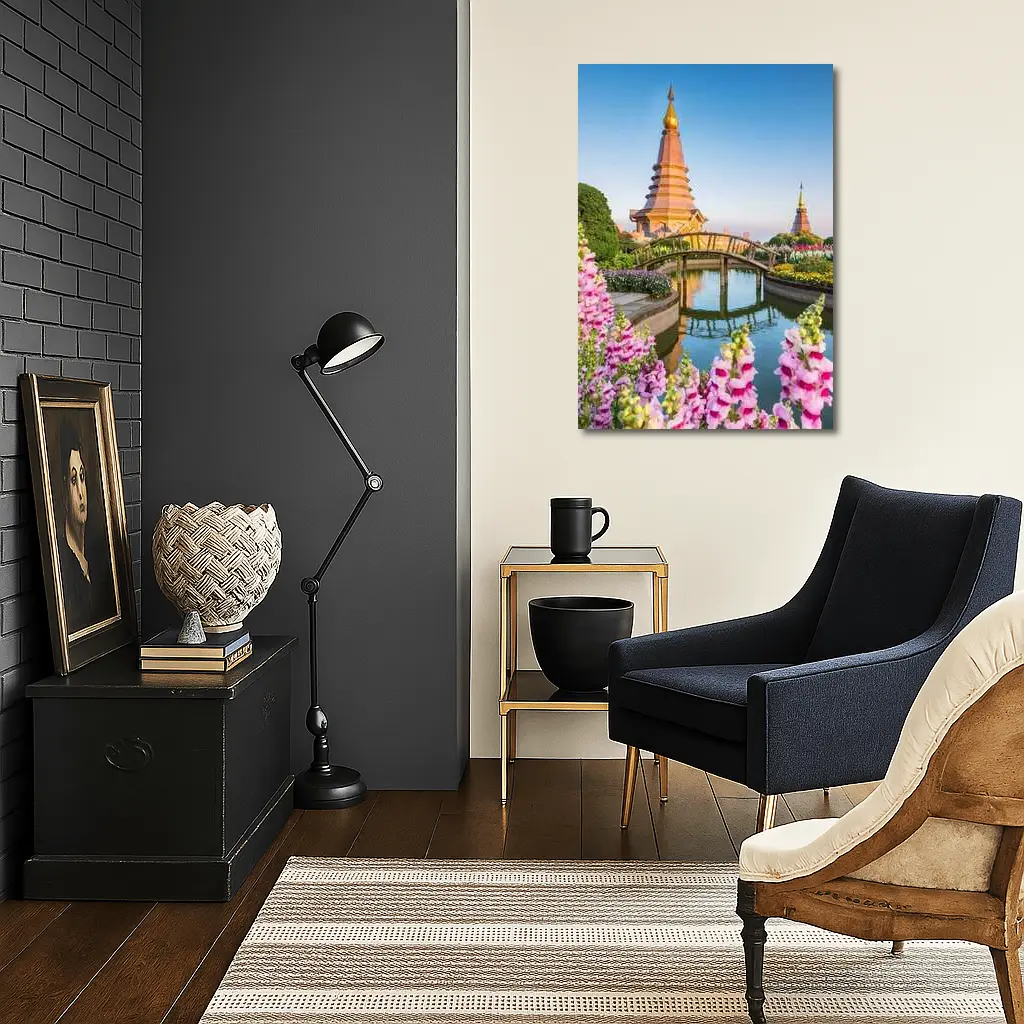 Thai Pagoda Garden Pink Foxglove Flowers – Wall Art