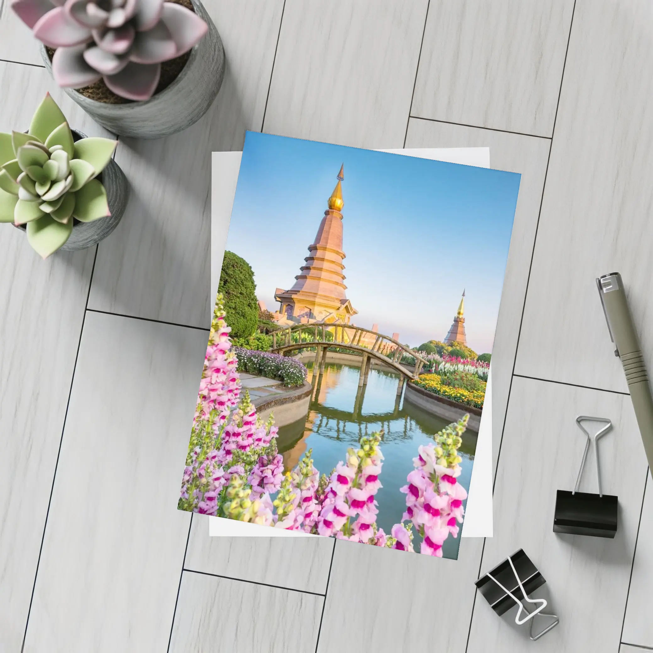 Thai Pagoda Garden Pink Foxglove Flowers – Postcards