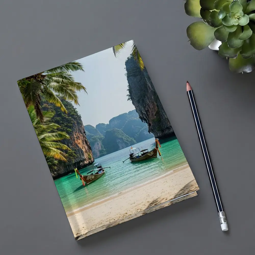 Thailand Longtail Boats Turquoise Bay Cliffs – Notebooks