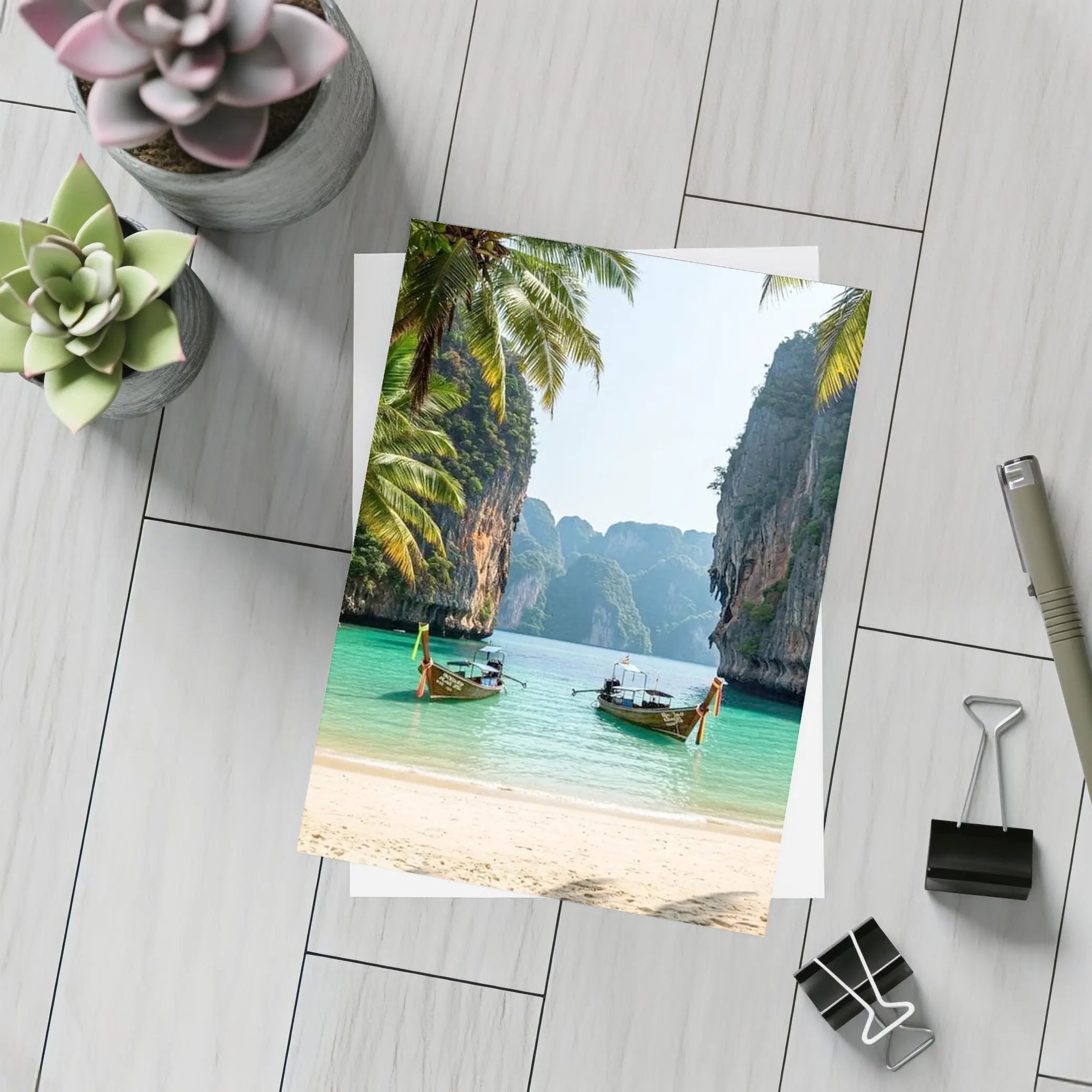 Thailand Longtail Boats Turquoise Bay Cliffs – Postcards