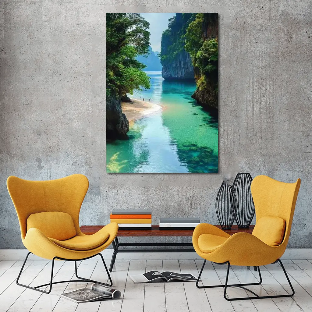 Tropical Beach Cove Turquoise Water Limestone Cliffs – Wall Art