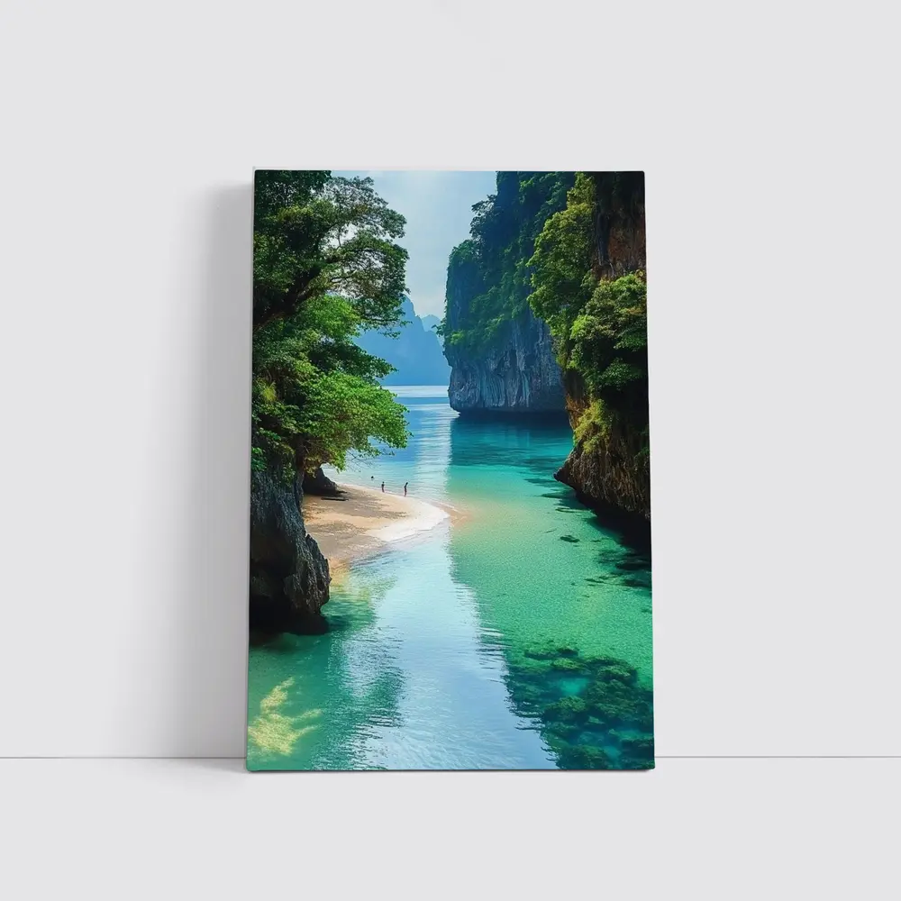 Tropical Beach Cove Turquoise Water Limestone Cliffs – Wall Art