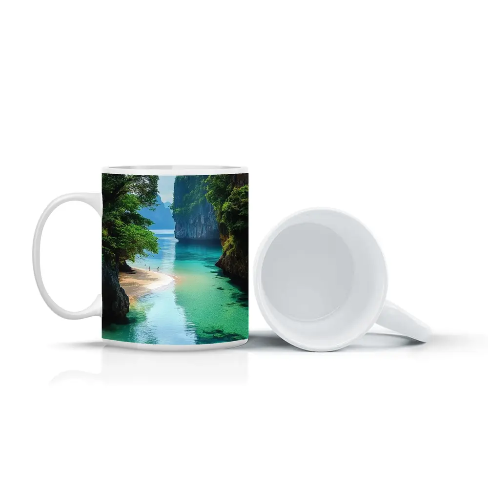 Tropical Beach Cove Turquoise Water Limestone Cliffs – Mugs