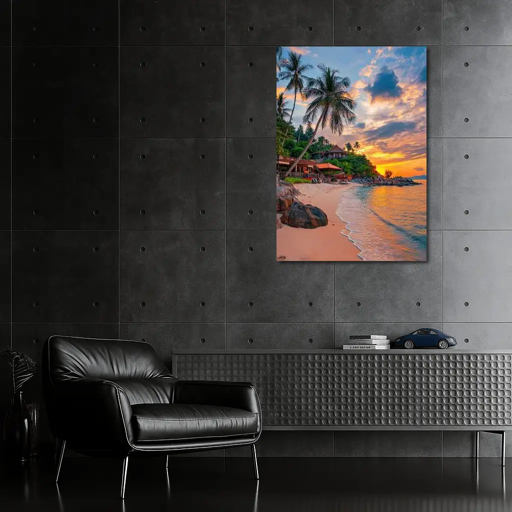 Tropical Beach Sunset Palm Trees Resort – Wall Art