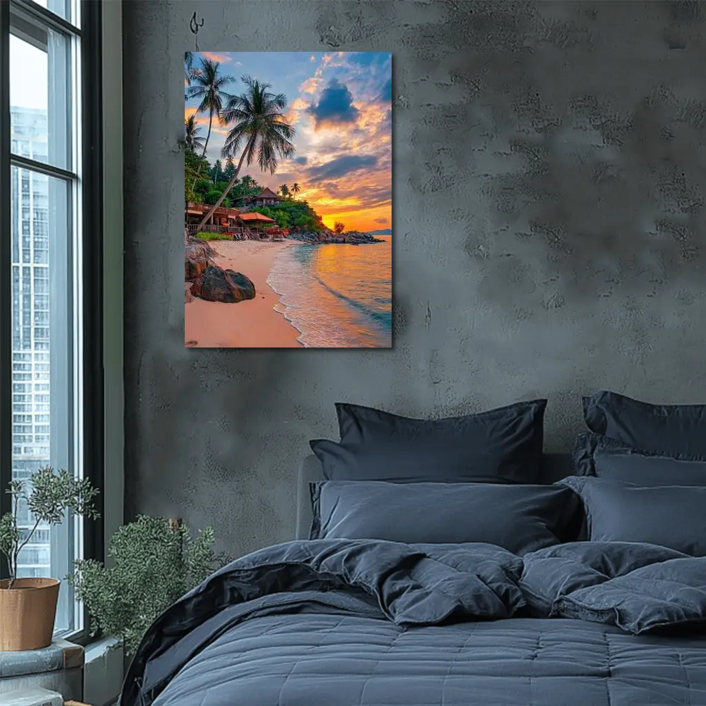 Tropical Beach Sunset Palm Trees Resort – Wall Art