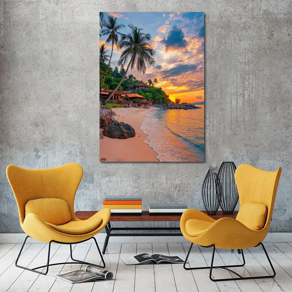 Tropical Beach Sunset Palm Trees Resort – Wall Art