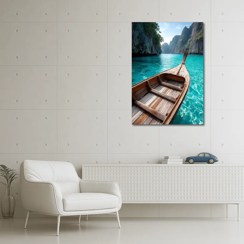 Wooden Longtail Boat Turquoise Thailand Lagoon – Wall Art
