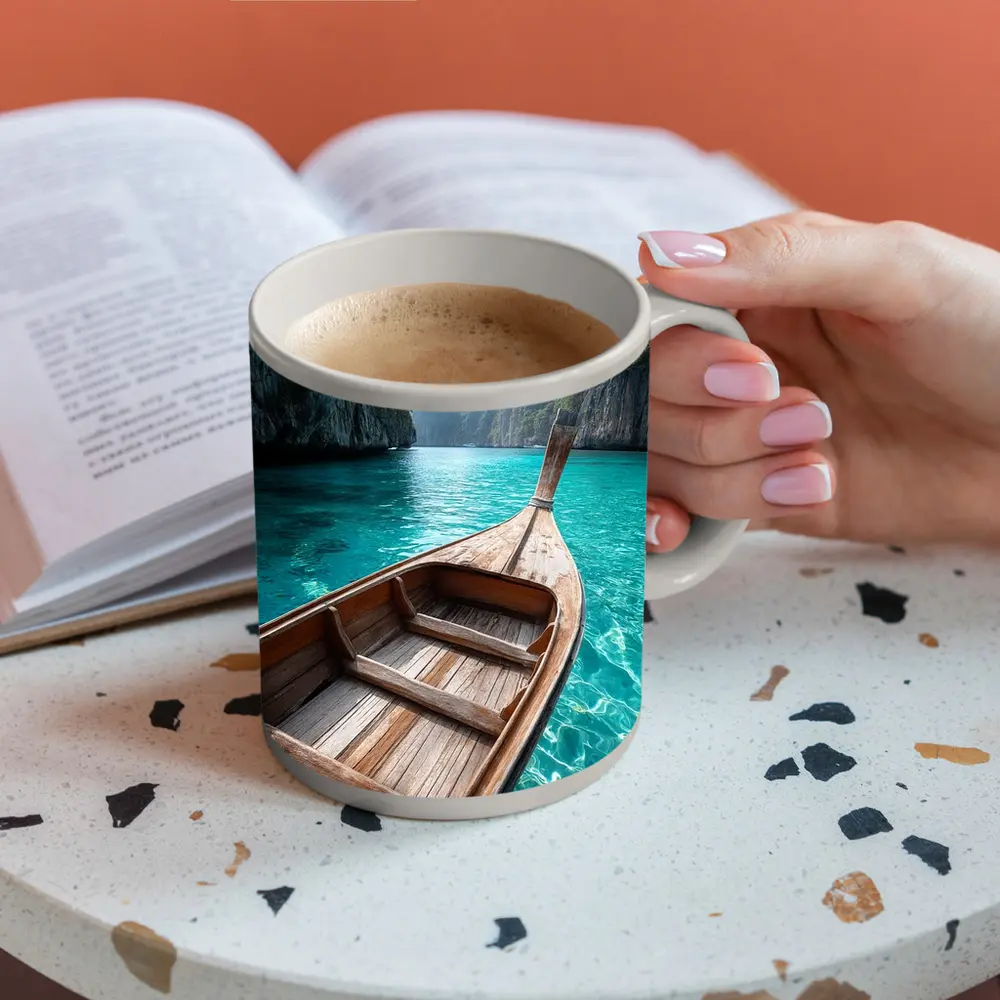 Wooden Longtail Boat Turquoise Thailand Lagoon – Mugs