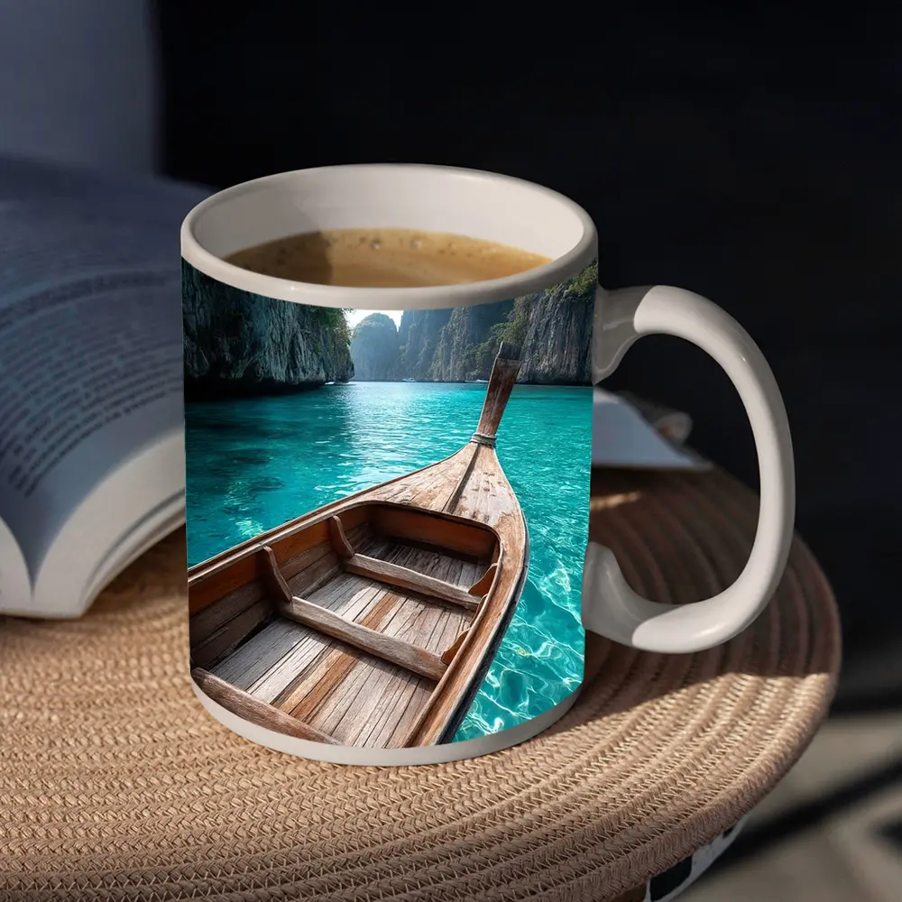Wooden Longtail Boat Turquoise Thailand Lagoon – Mugs
