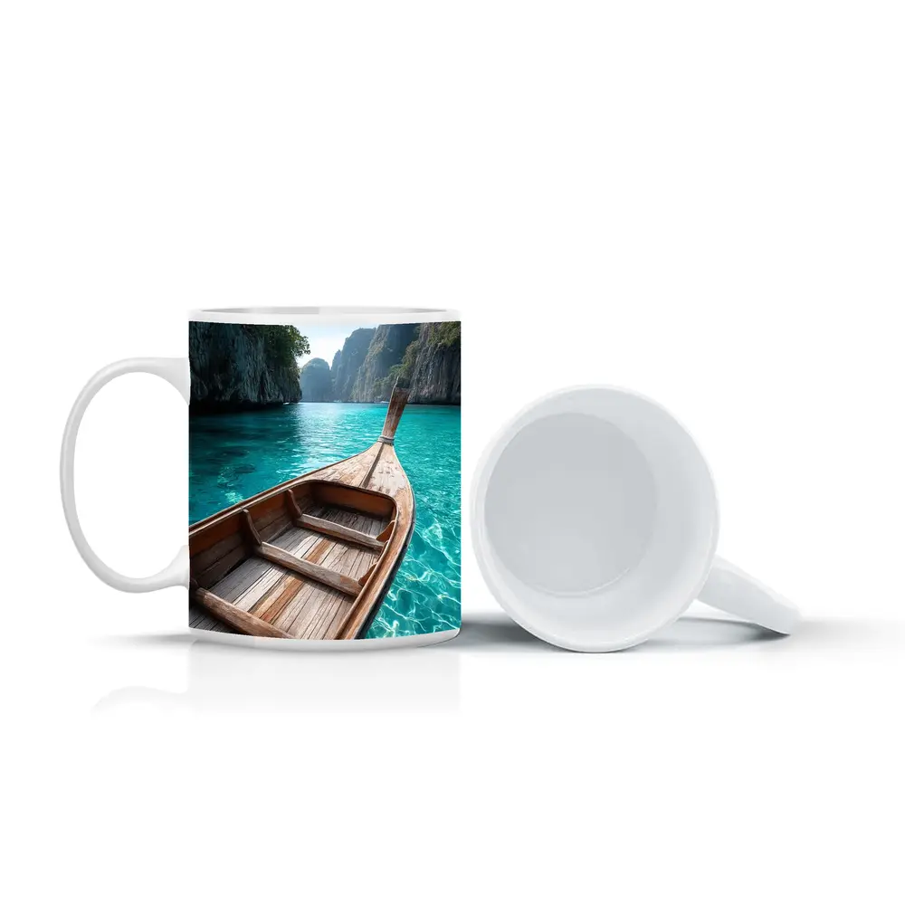 Wooden Longtail Boat Turquoise Thailand Lagoon – Mugs