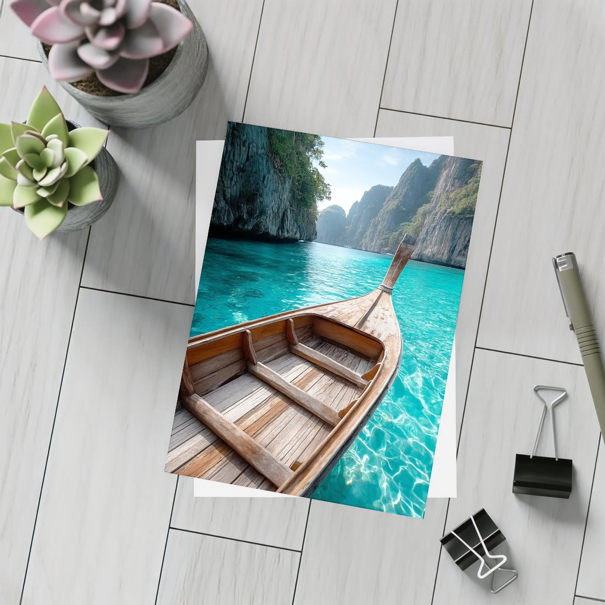 Wooden Longtail Boat Turquoise Thailand Lagoon – Postcards